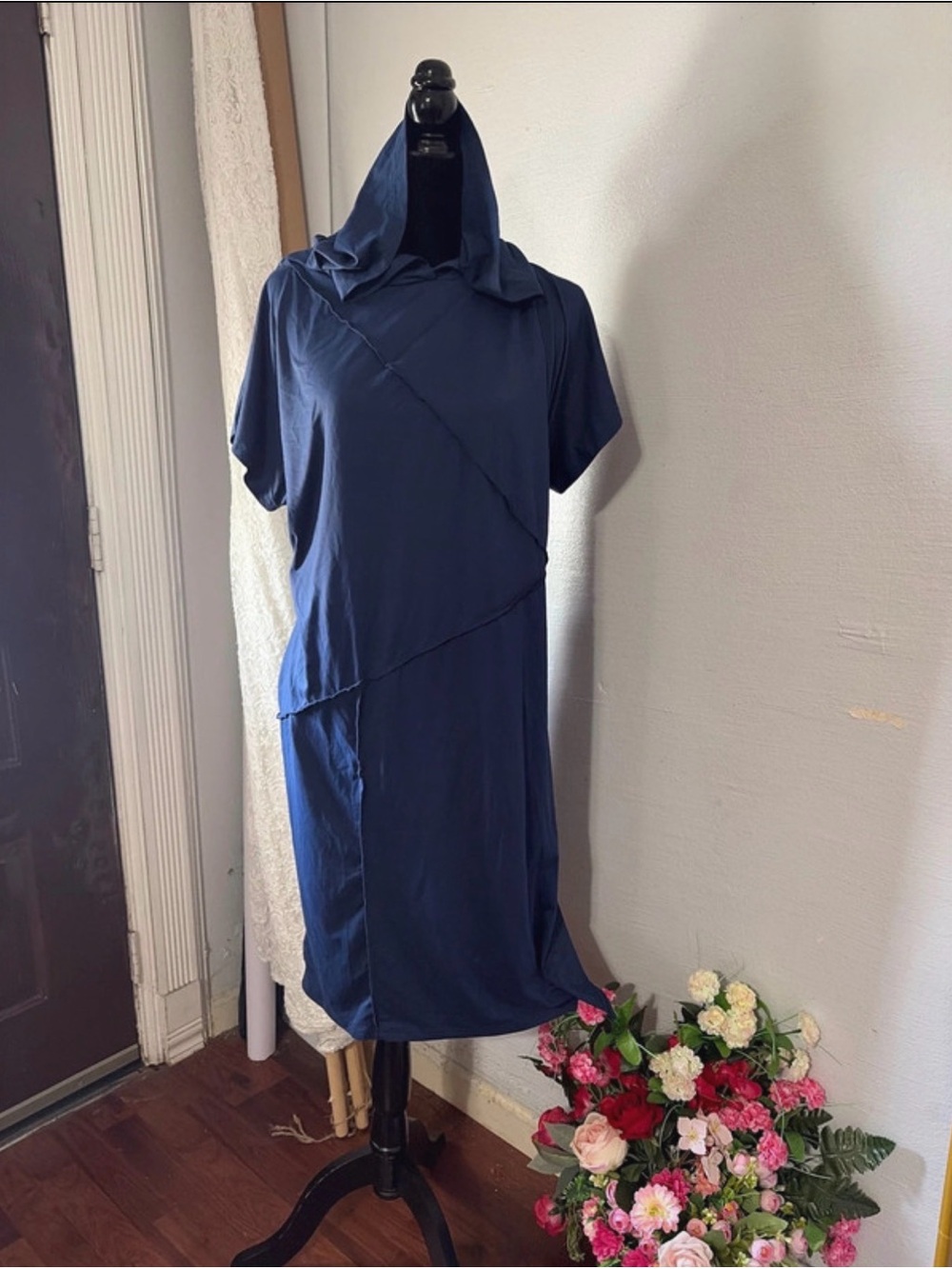 SHEIN Navy Hooded Short-Sleeve Midi Dress 2XL